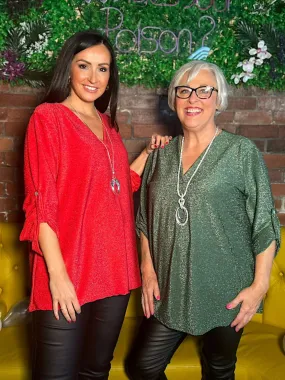 Green Lurex Shimmer Top Jenna