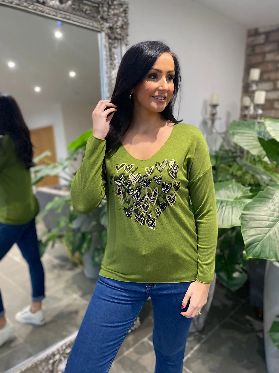 Green Multi Heart Pattern Top Natasha