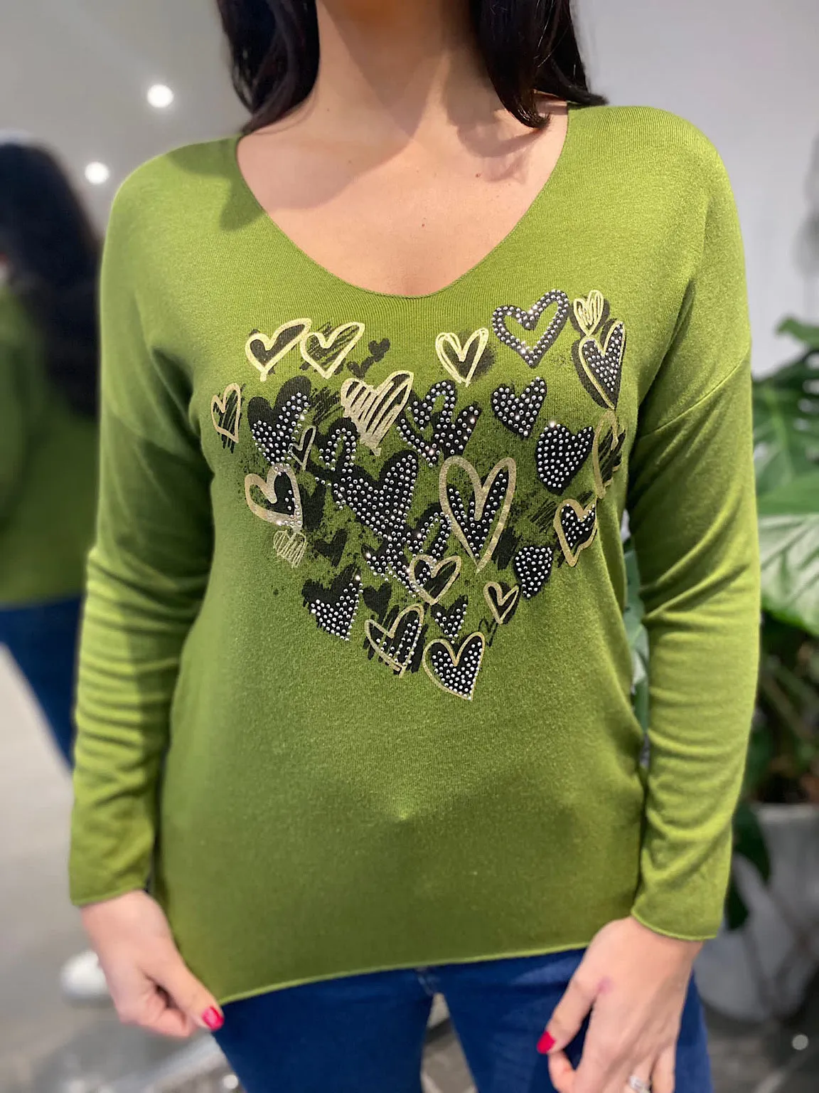 Green Multi Heart Pattern Top Natasha