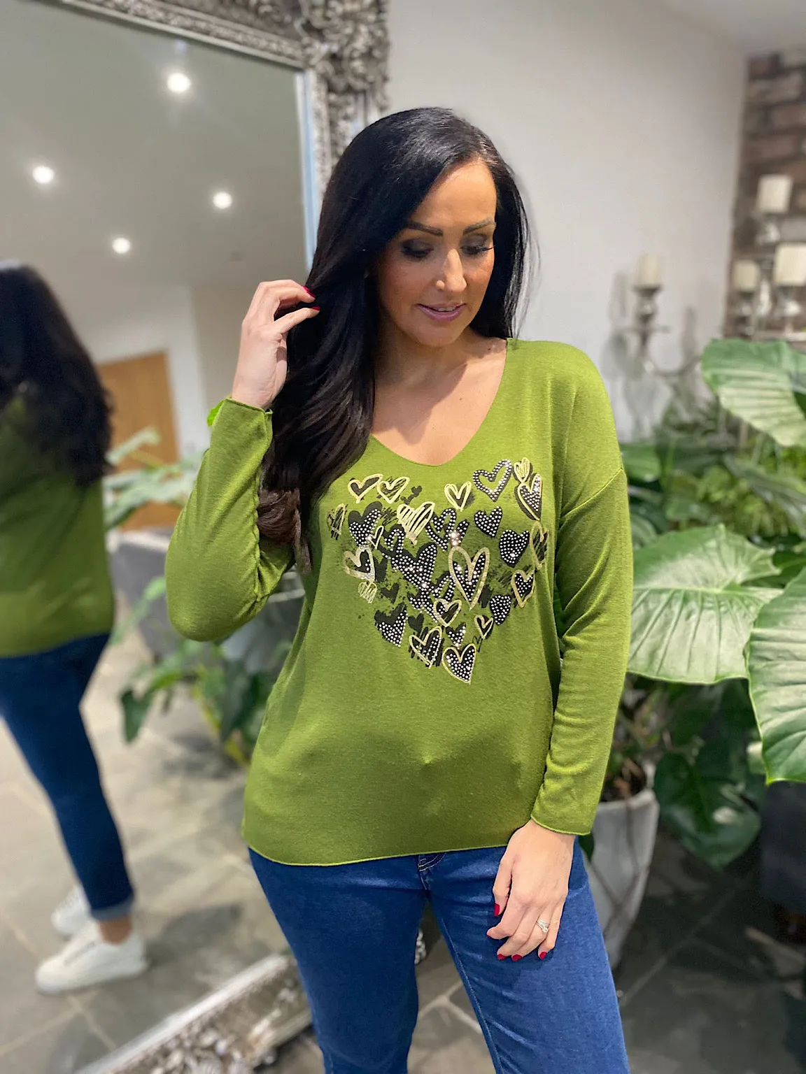 Green Multi Heart Pattern Top Natasha