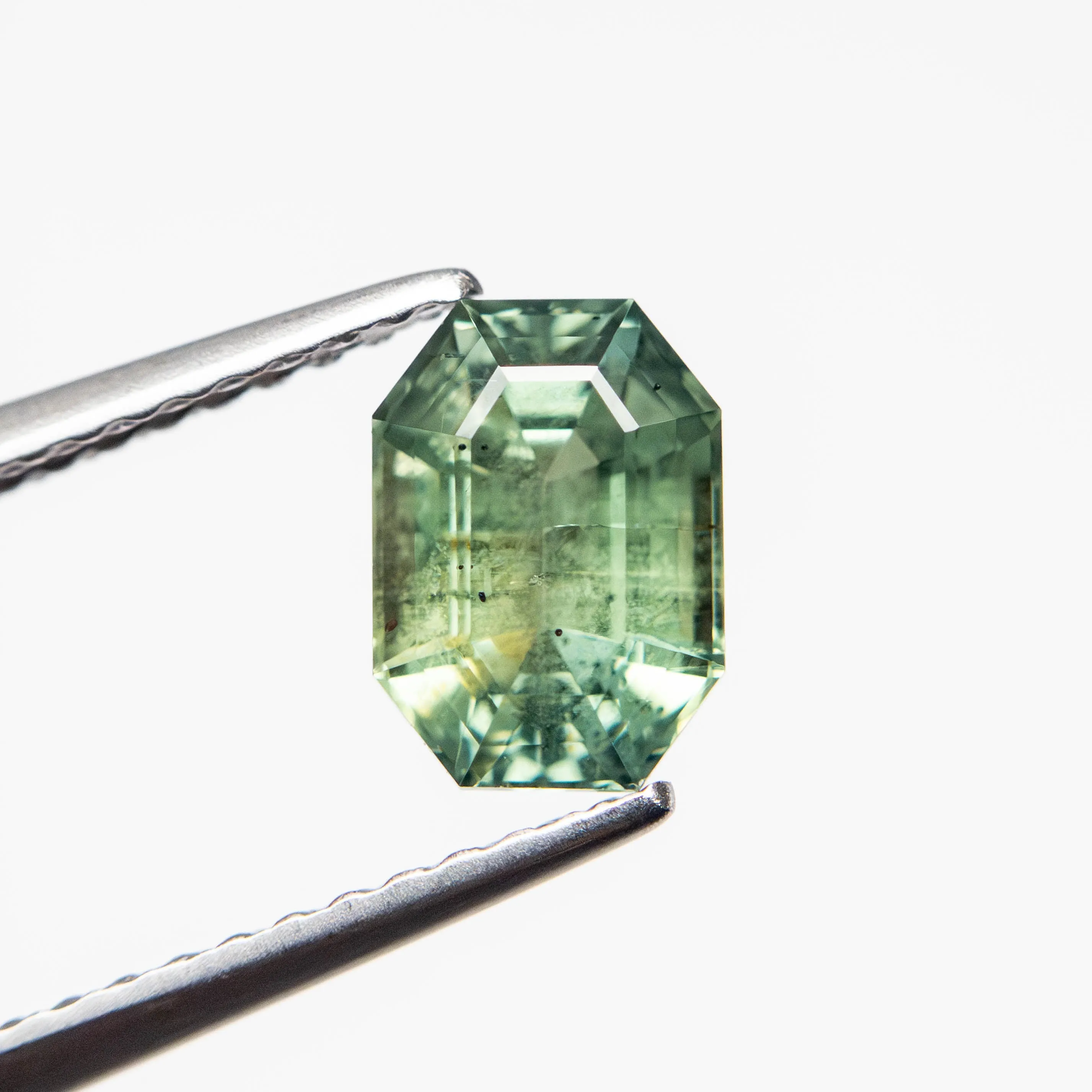 Green Step Cut Sapphire - 1.59ct Cut Corner Rectangle