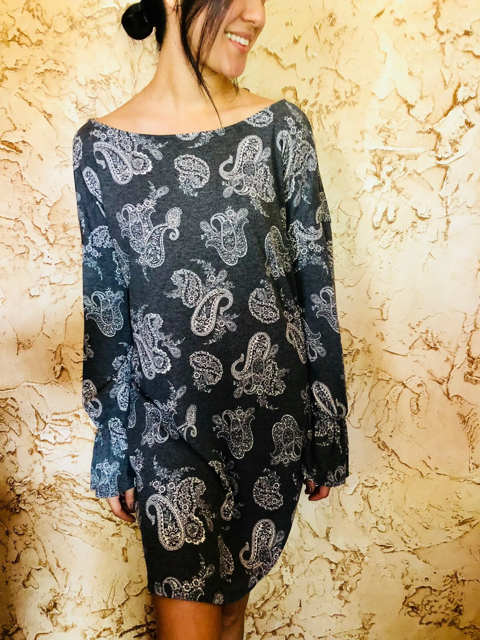 Grey Paisley Dress