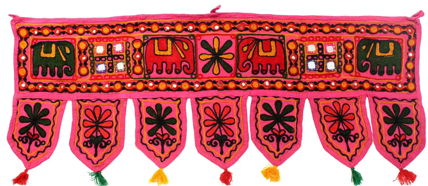 Handmade Indian Door Decor Toran Window Valance Decoration (Pink, 34 x 13  inches)