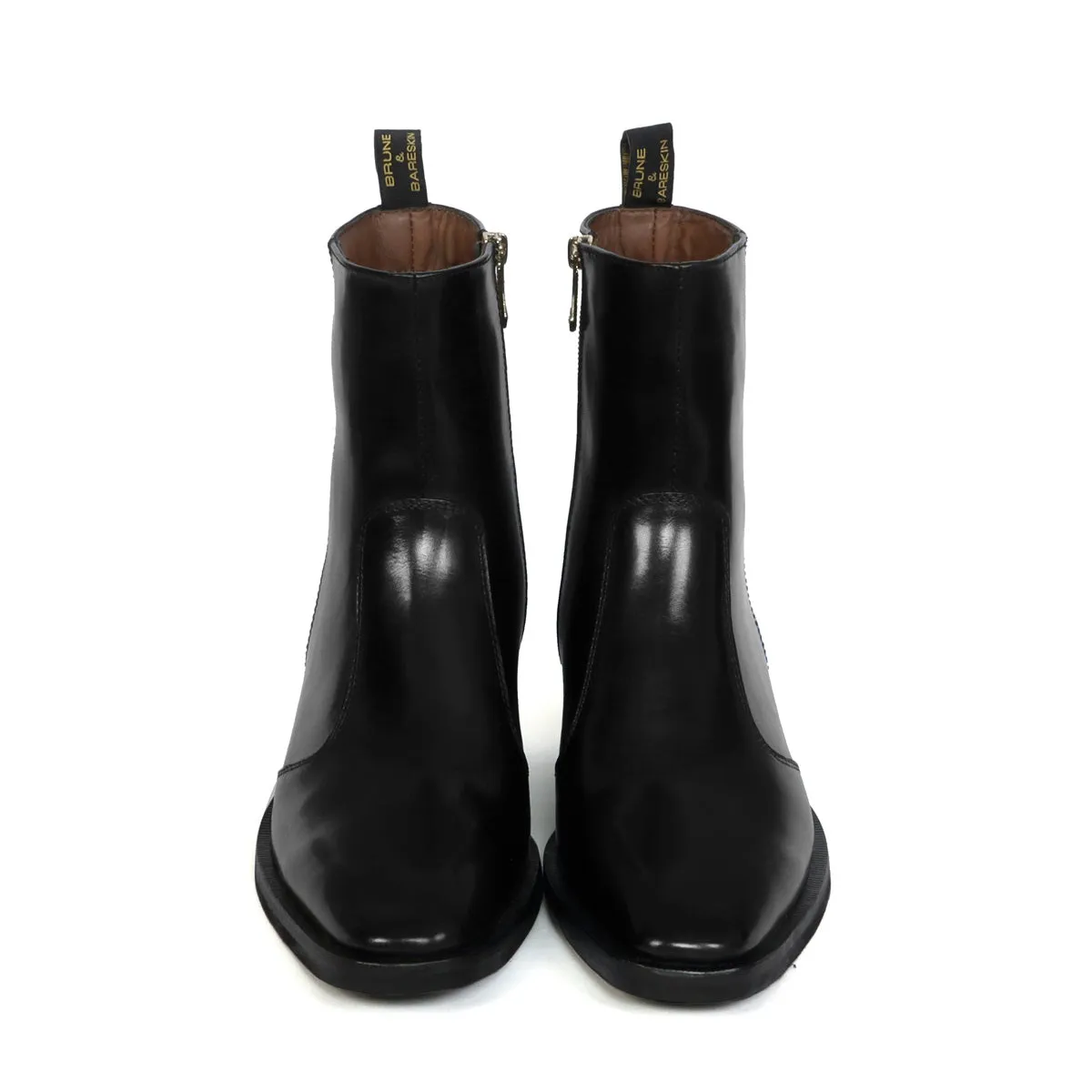 High Ankle Men Formal Boots Stitched Black Leather Cuban Heel Zip Closure