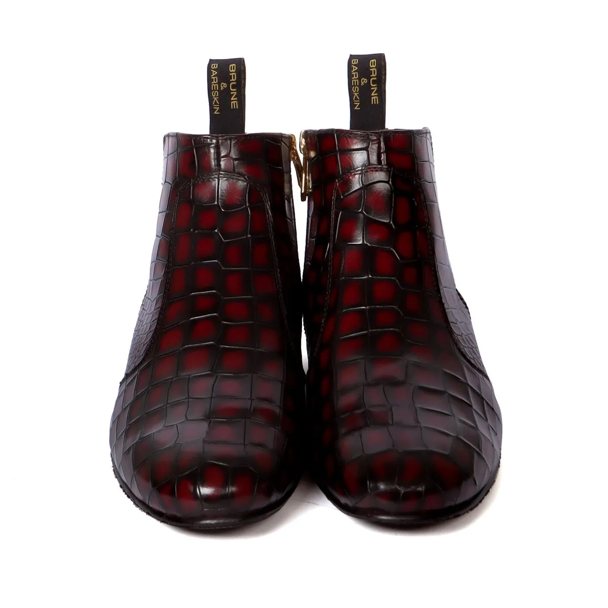 High Top Ankle Zipper Boots In Smokey Wine Deep Cut Leather