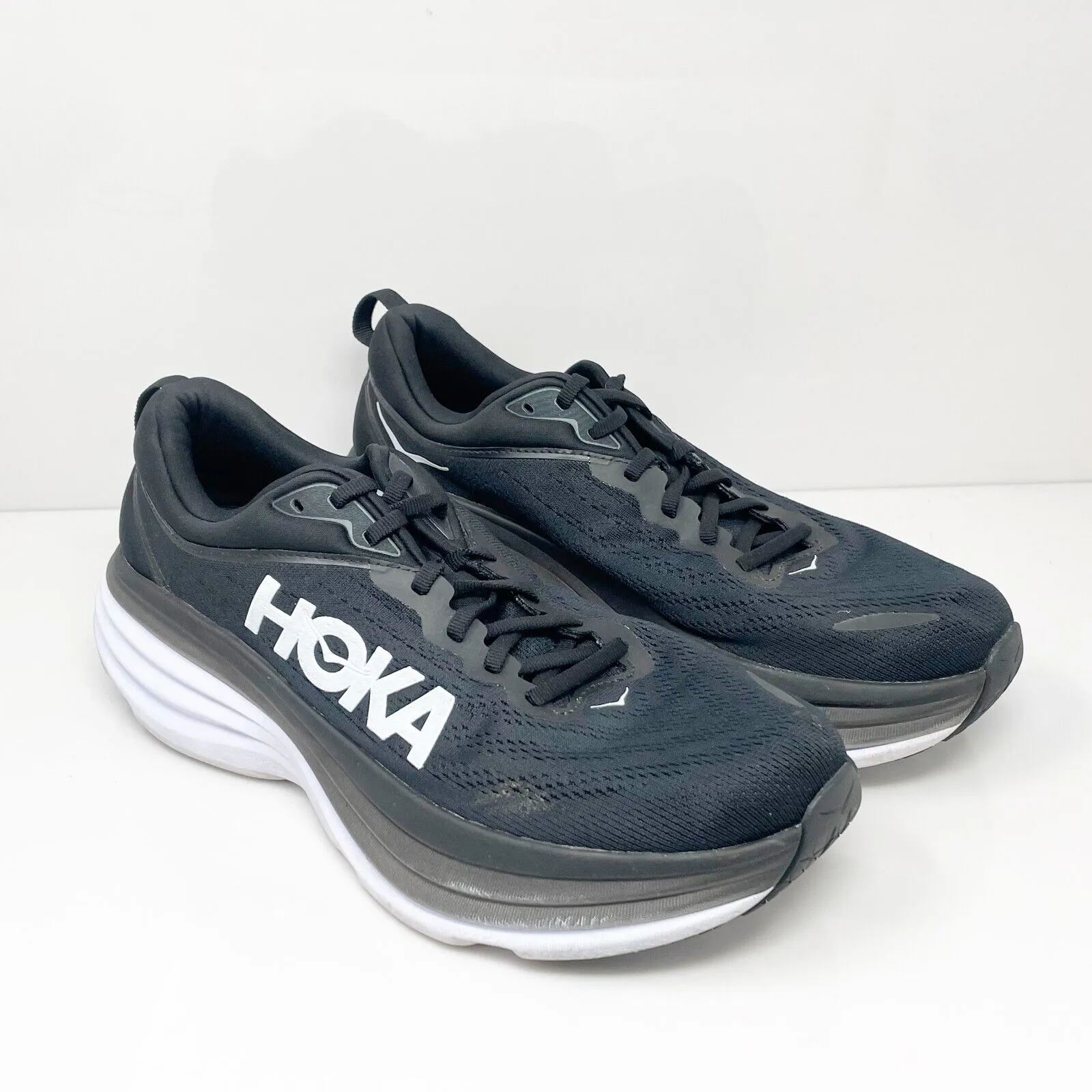 Hoka One One Mens Bondi 8 1123202 BWHT Black Running Shoes Sneakers Size 11 D