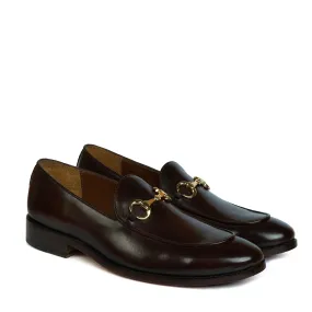 Horse-Bit Apron Toe Loafers for Men's Stylish Premium Exclusive Dark Brown Leather