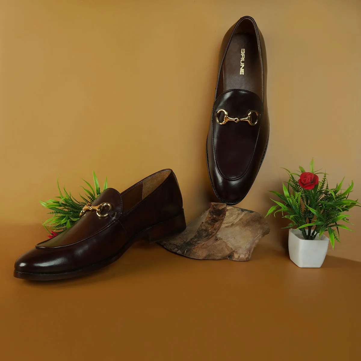 Horse-Bit Apron Toe Loafers for Men's Stylish Premium Exclusive Dark Brown Leather