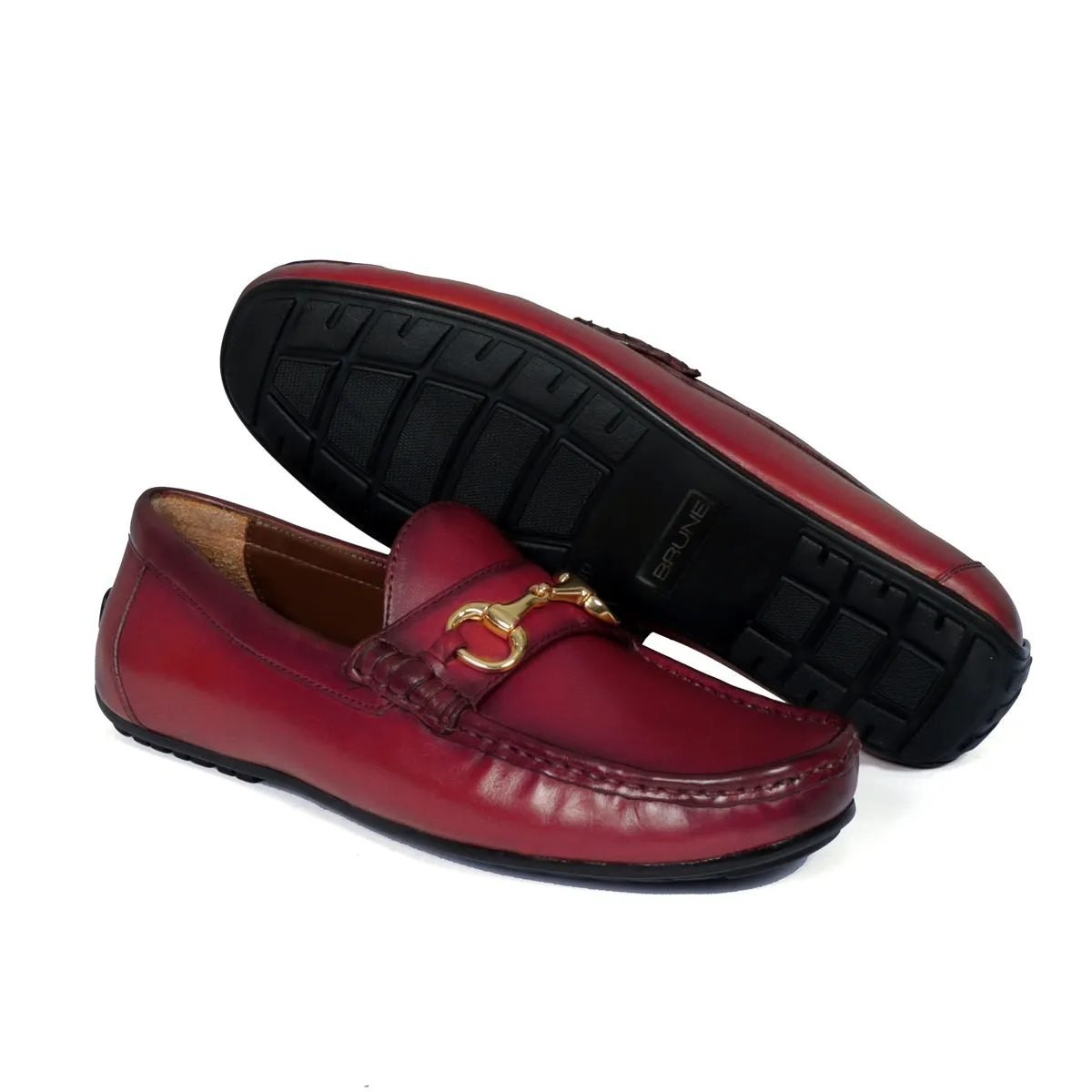 Horse-bit Driving Loafers Shoe in Pink Leather