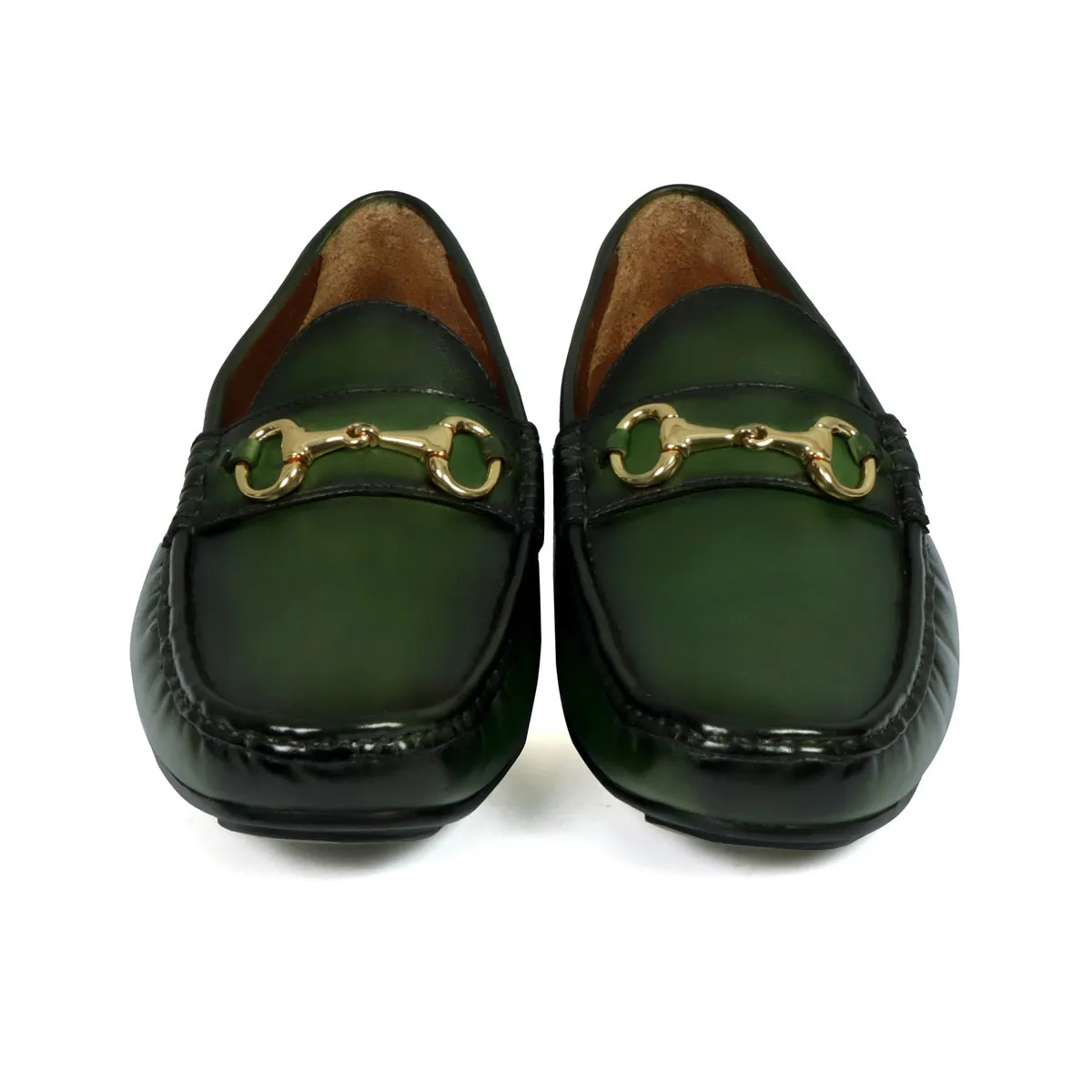 Horsebit Driving Loafers Shoe in Green Leather