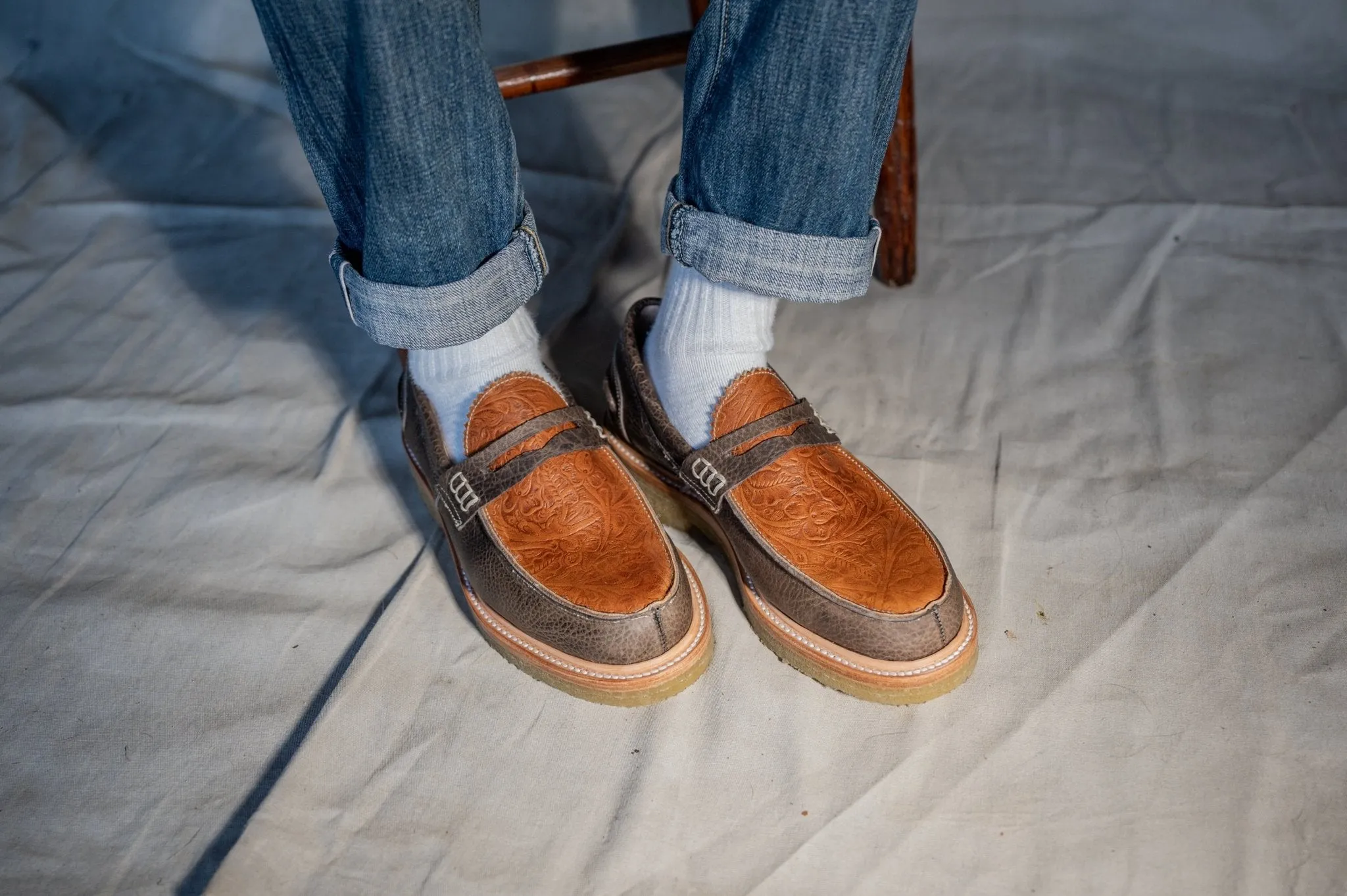 Jack Penny Loafers Western Floral Brown