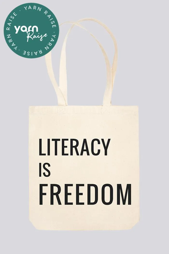 Literacy is Freedom Long Handle Natural Cotton Tote Bag