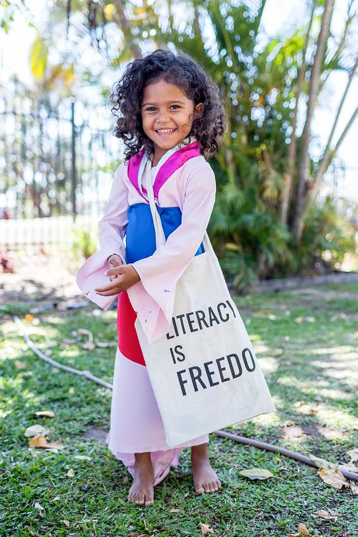 Literacy is Freedom Long Handle Natural Cotton Tote Bag