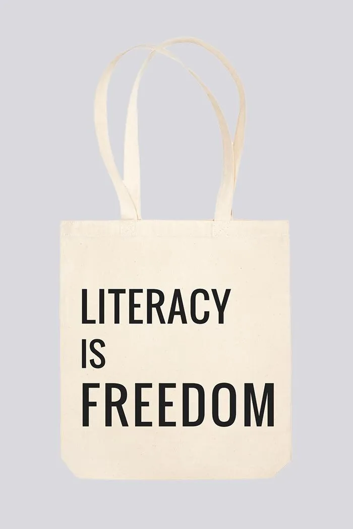 Literacy is Freedom Long Handle Natural Cotton Tote Bag