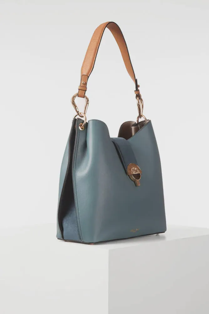 Luella Grey Alexi Hobo Tote Bag Airforce Blue/Tan