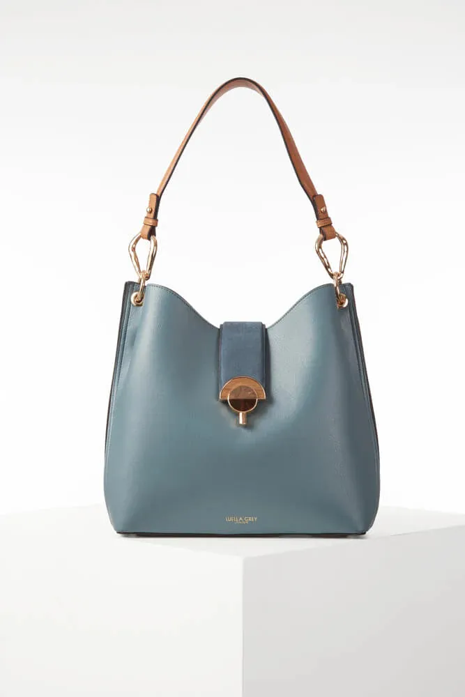 Luella Grey Alexi Hobo Tote Bag Airforce Blue/Tan