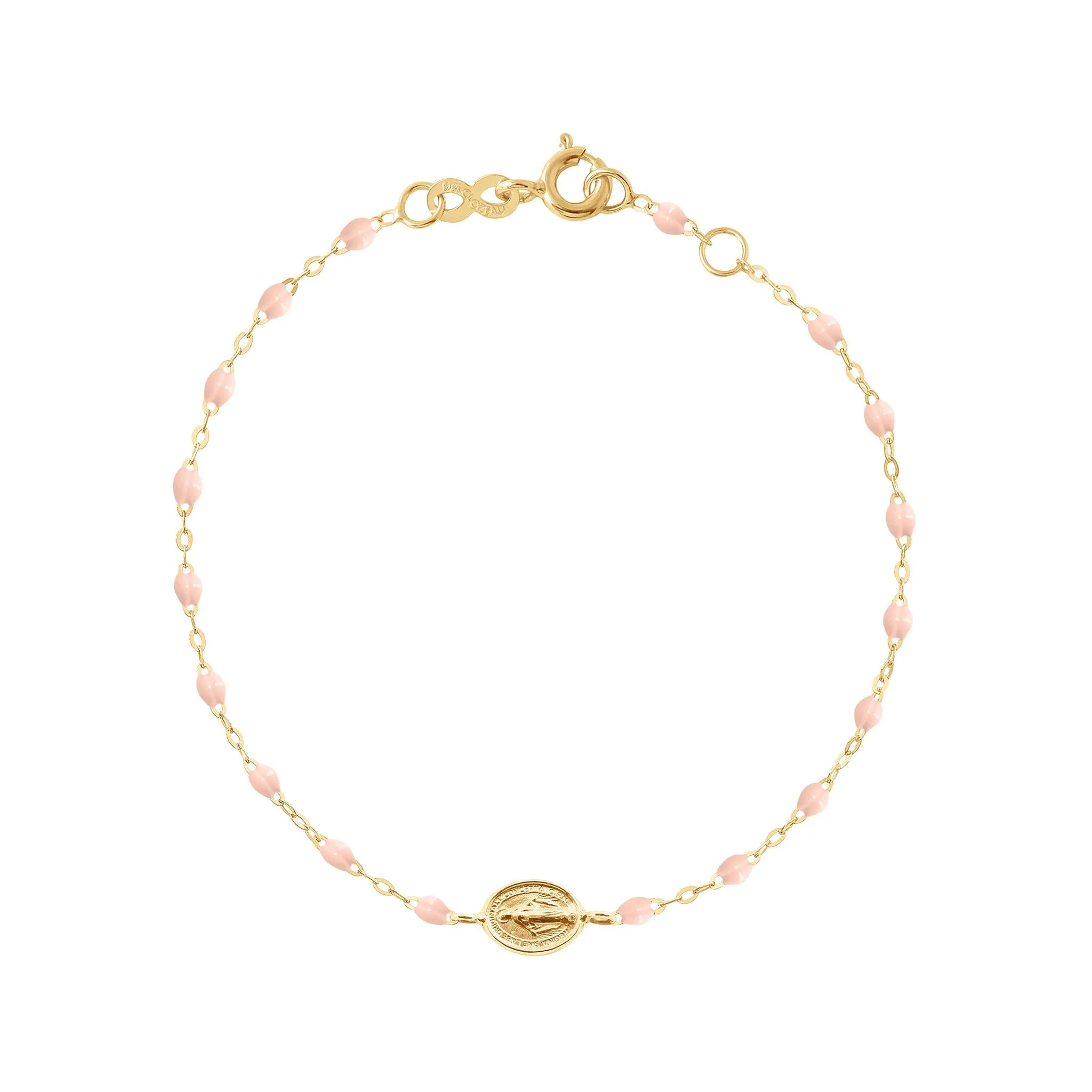 Madone Charm Classic Gigi Baby Pink bracelet, Yellow Gold, 6.7