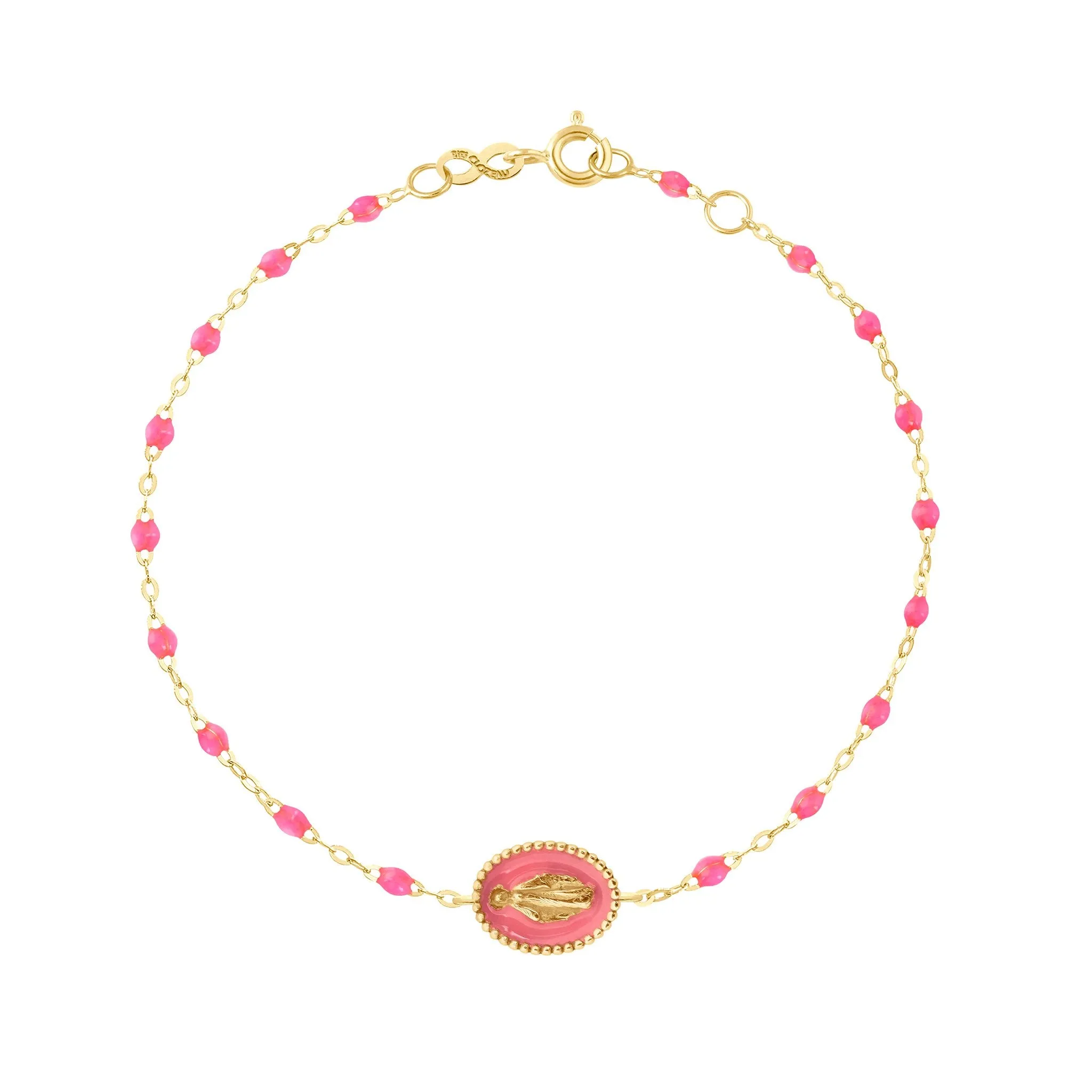 Madone resin charm Classic Gigi Pink bracelet, Yellow Gold, 6.7