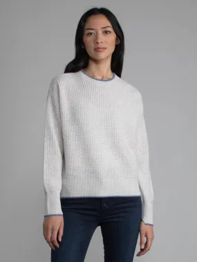 Margaret O'Leary NORA Cashmere Waffle Crew Sweater in Mist/Jeans 