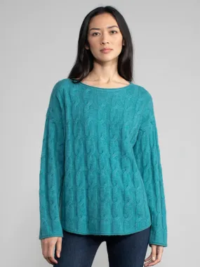 Margaret O'Leary SHIRTTAIL Cashmere Cable Crew Sweater in Emerald 