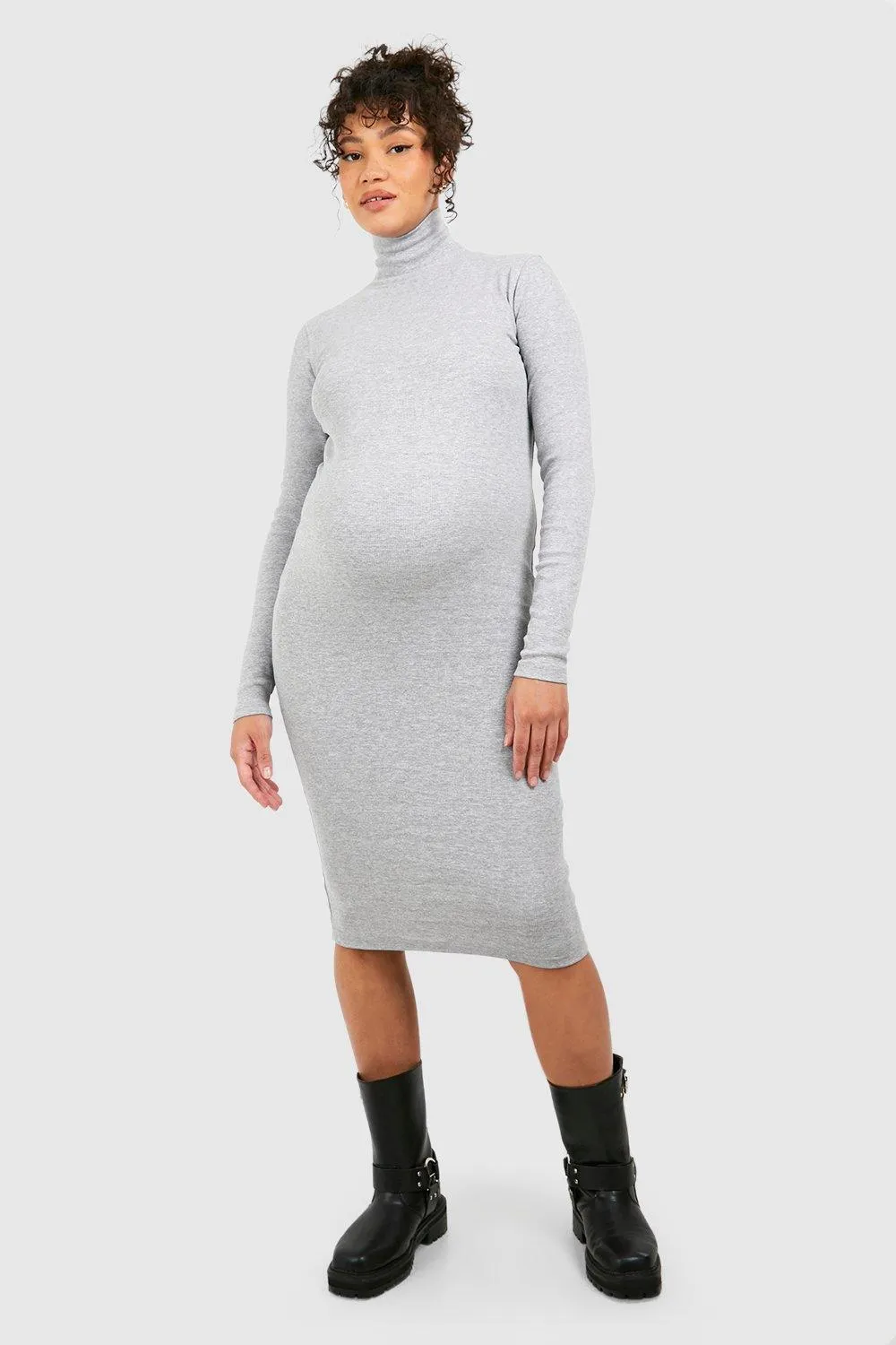 Maternity Turtleneck Long Sleeve Midi Dress