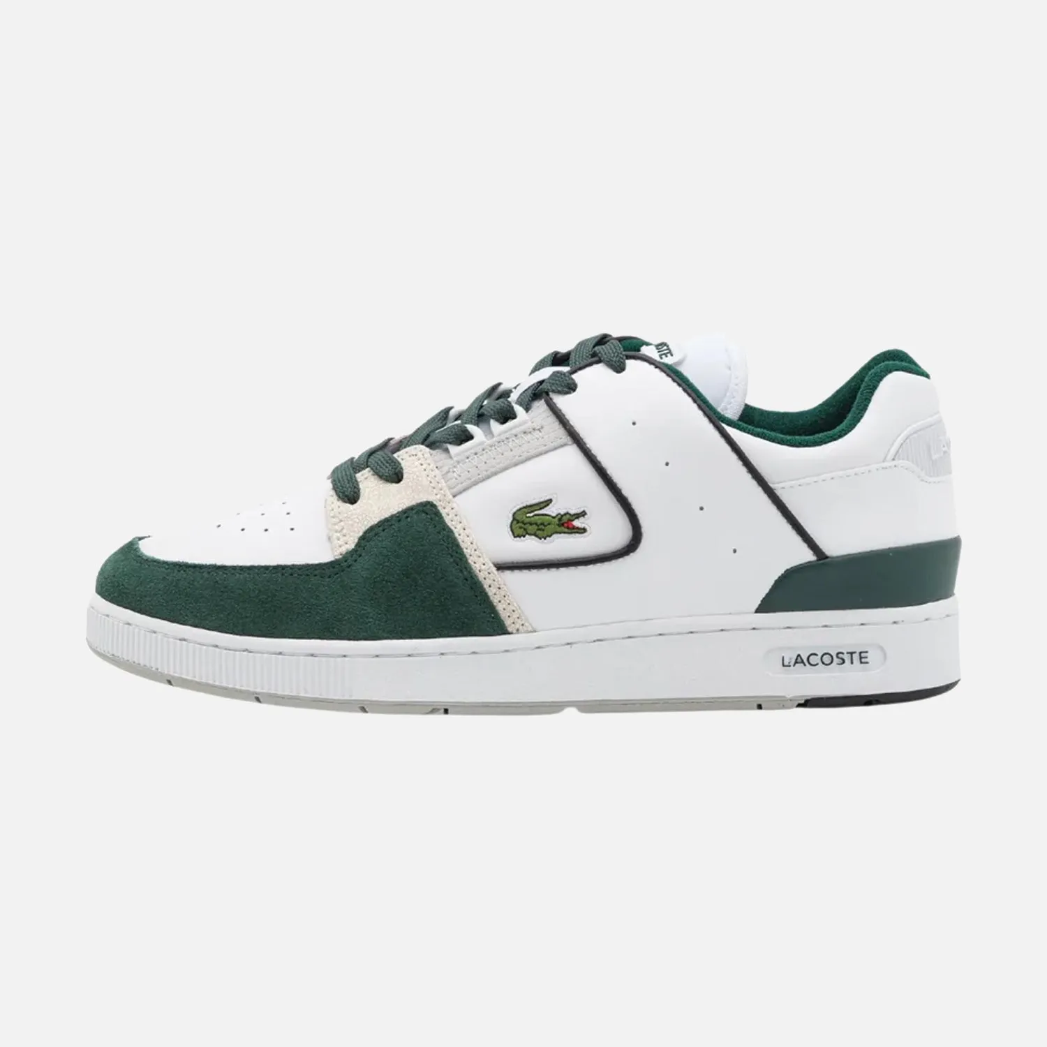 Men's Lacoste Court Cage White Green Suede Trainers