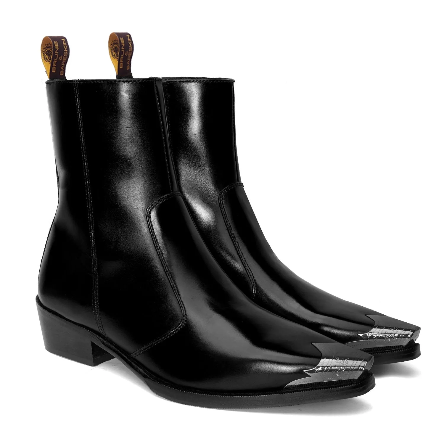 Metallic Cap Toe Cowboy Black Boots