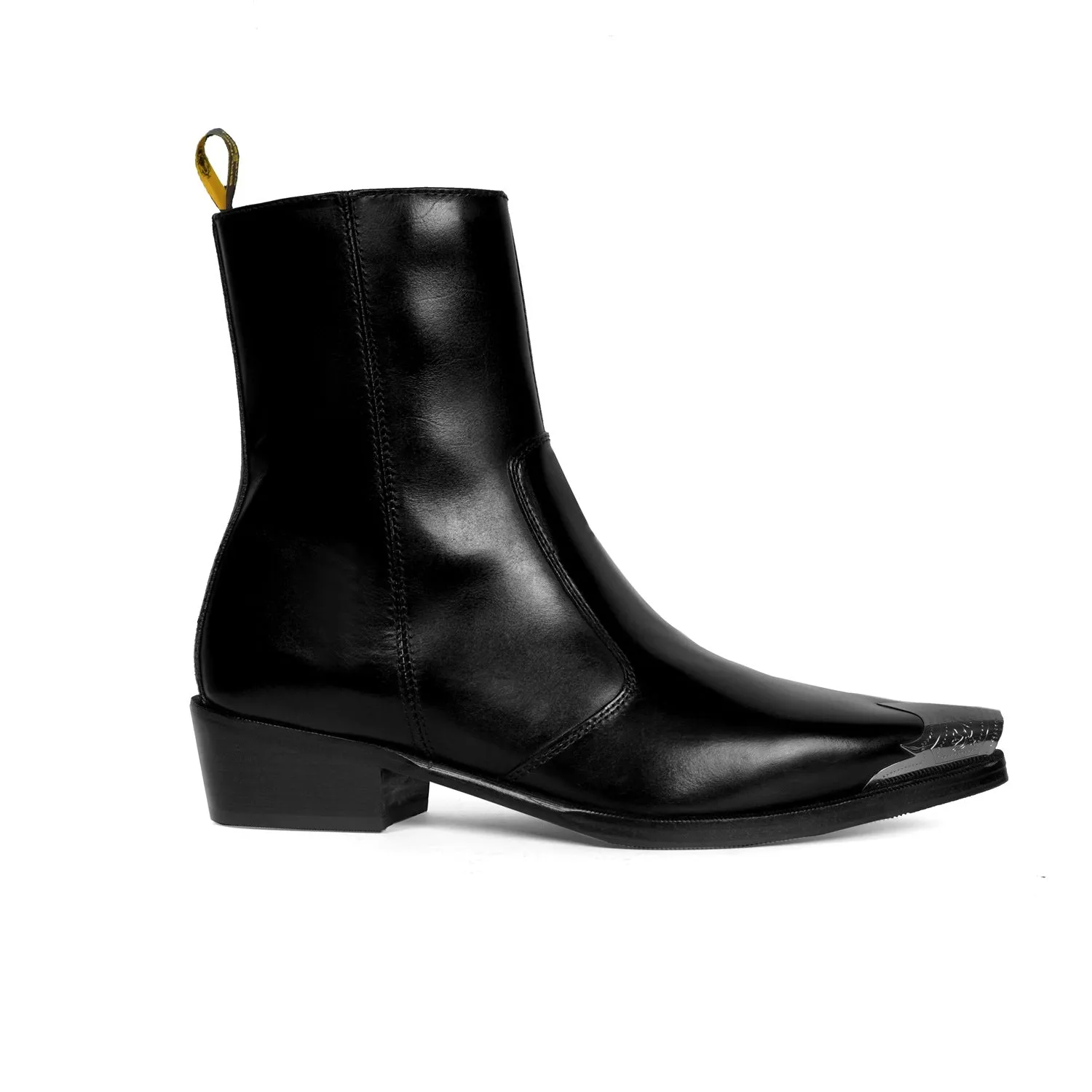 Metallic Cap Toe Cowboy Black Boots