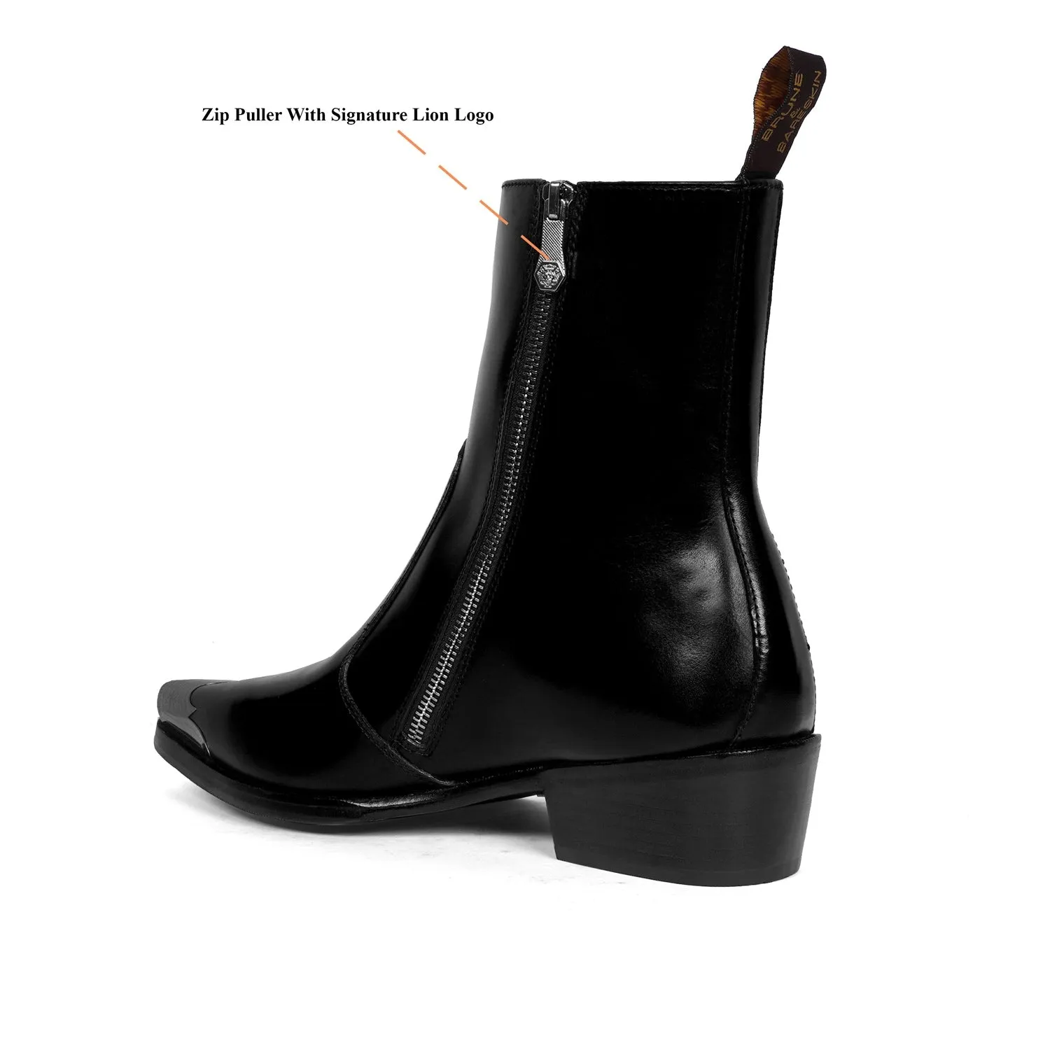 Metallic Cap Toe Cowboy Black Boots