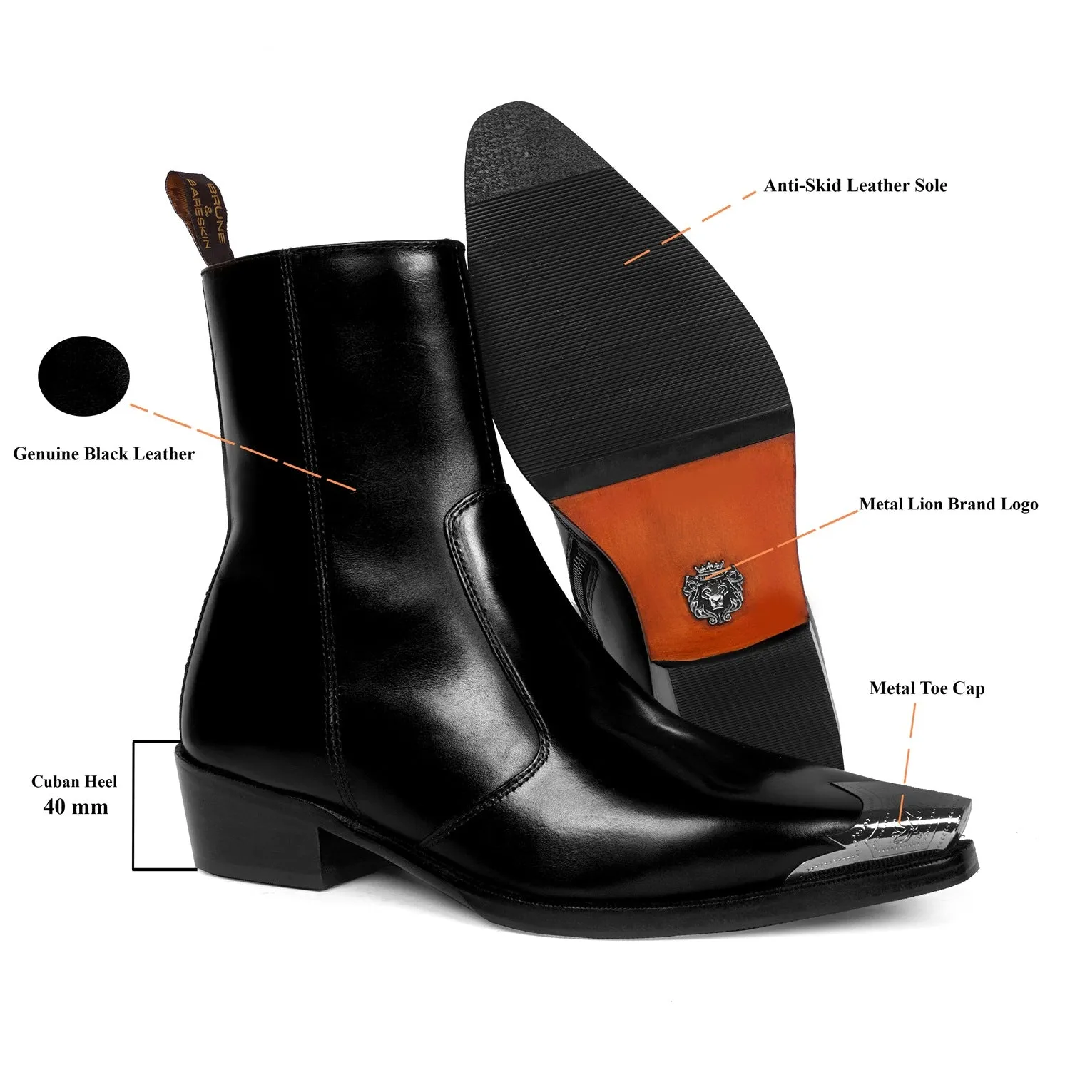 Metallic Cap Toe Cowboy Black Boots