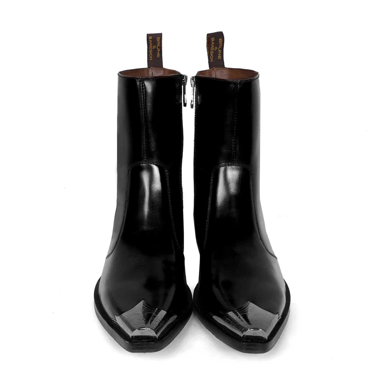 Metallic Cap Toe Cowboy Black Boots