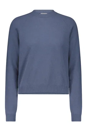 Minnie Rose Cashmere Shrunken Crew Sweater in Harbour Blue 