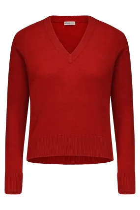 Minnie Rose Cashmere V-Neck Raglan Sweater in Heather Red 