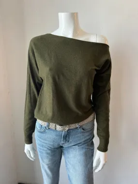 Minnie Rose Cashmere/Cotton Off The Shoulder Sweater in Army 