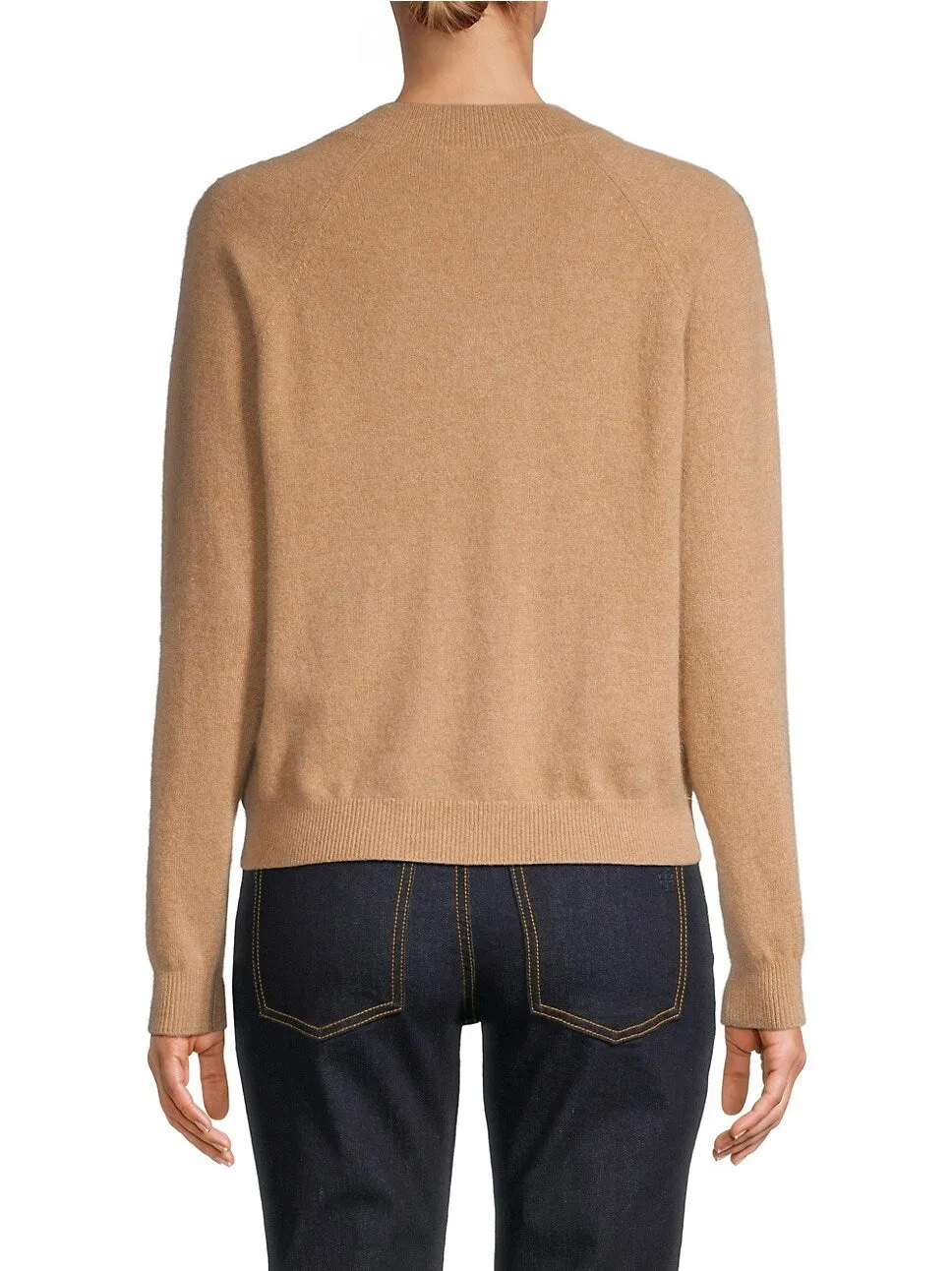 Minnie Rose Cotton/Cashmere V-Neck Sweater in Camel 