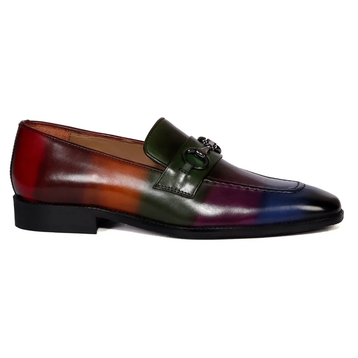 Multi-Colored Penny Loafers with Horse-bit Buckle