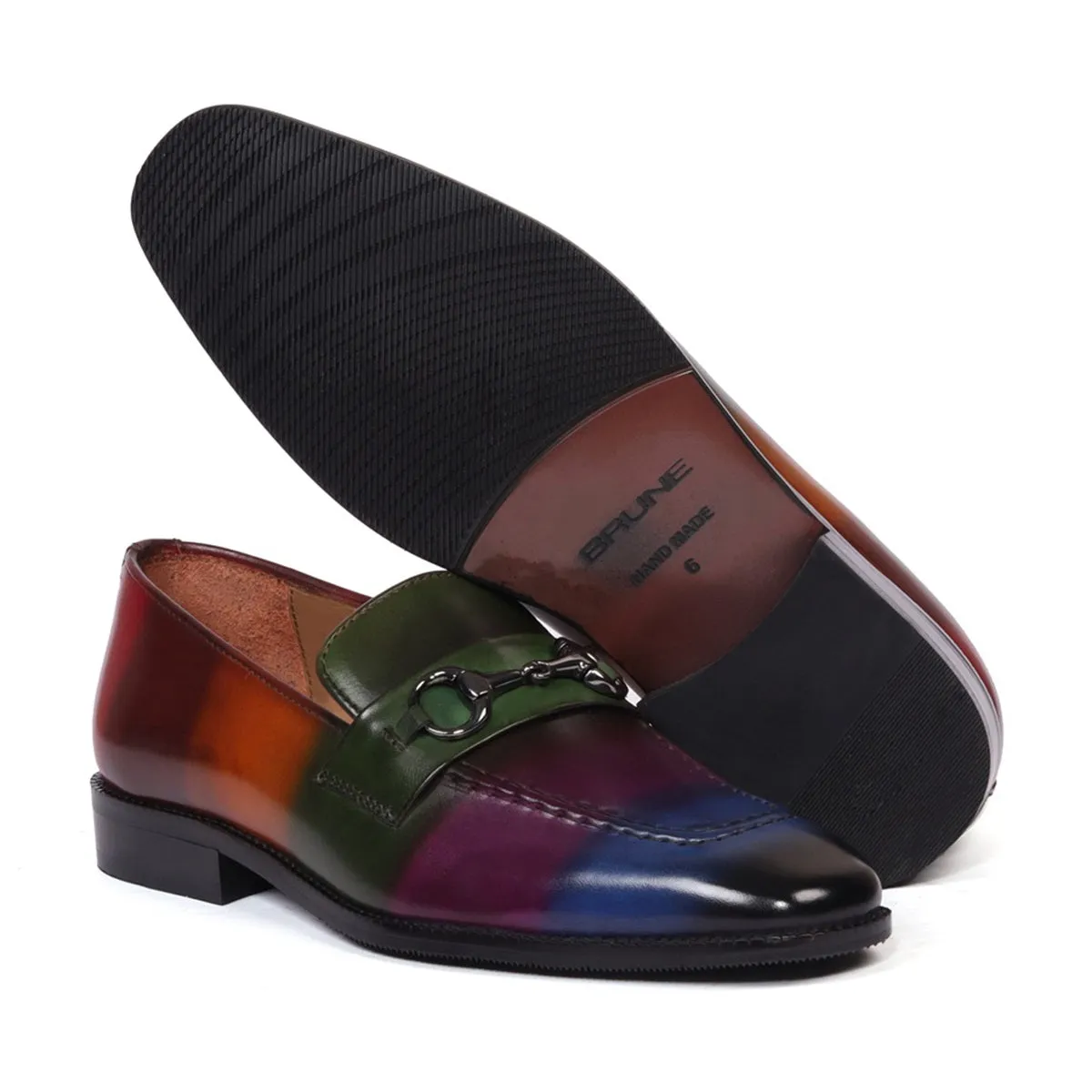 Multi-Colored Penny Loafers with Horse-bit Buckle