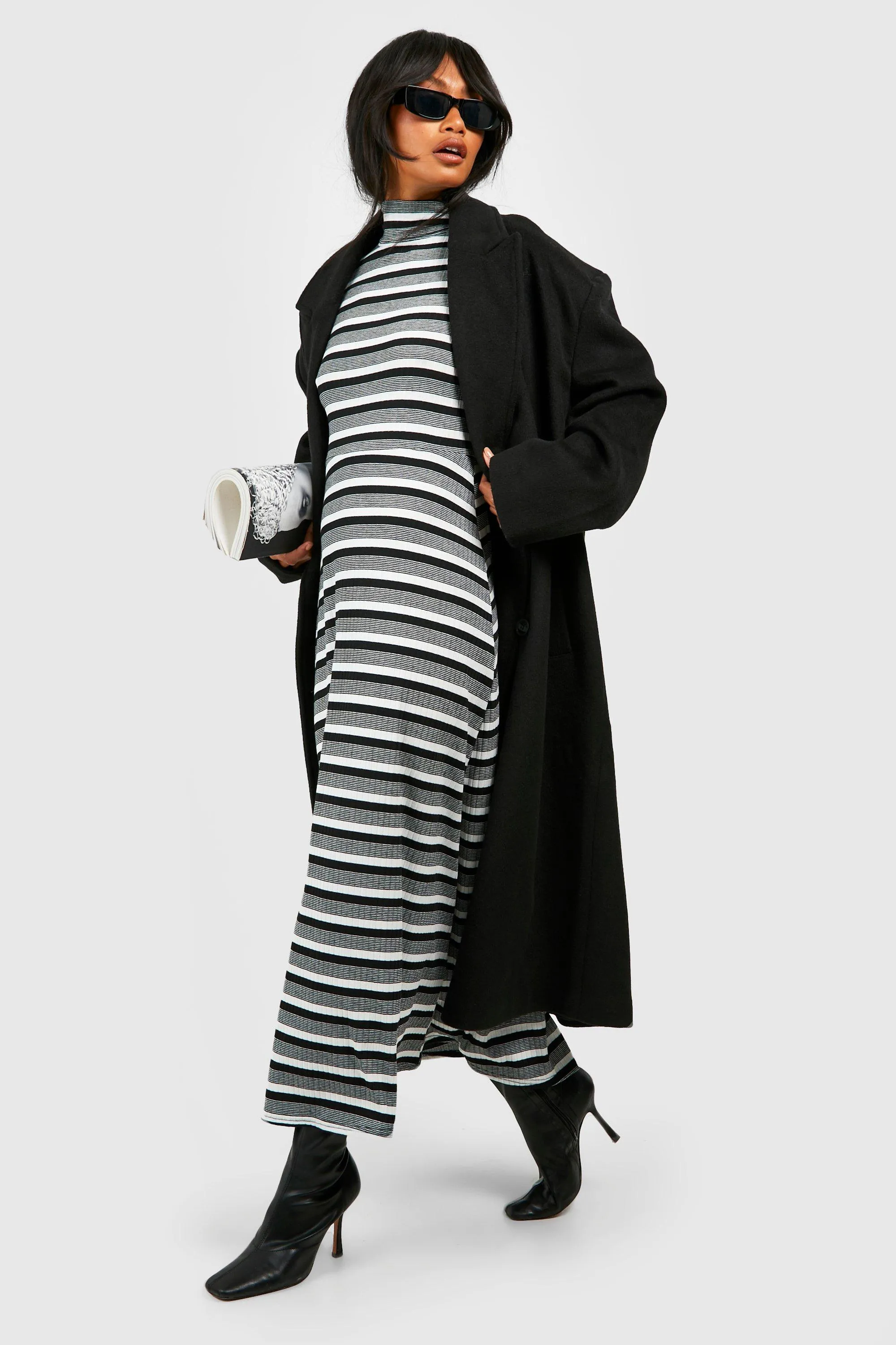 Multi Stripe Turtleneck Midi Dress