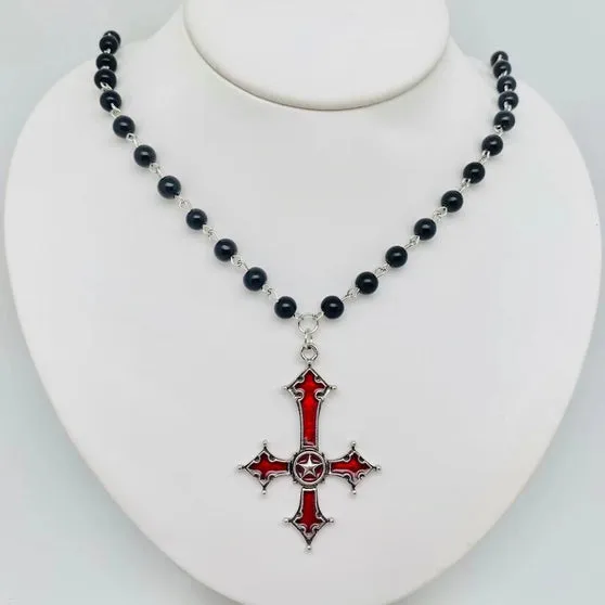 NK-Gothic Red Cross Blk Bead