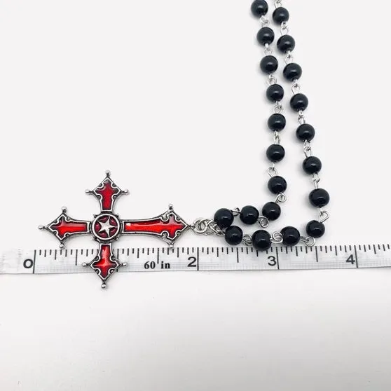 NK-Gothic Red Cross Blk Bead