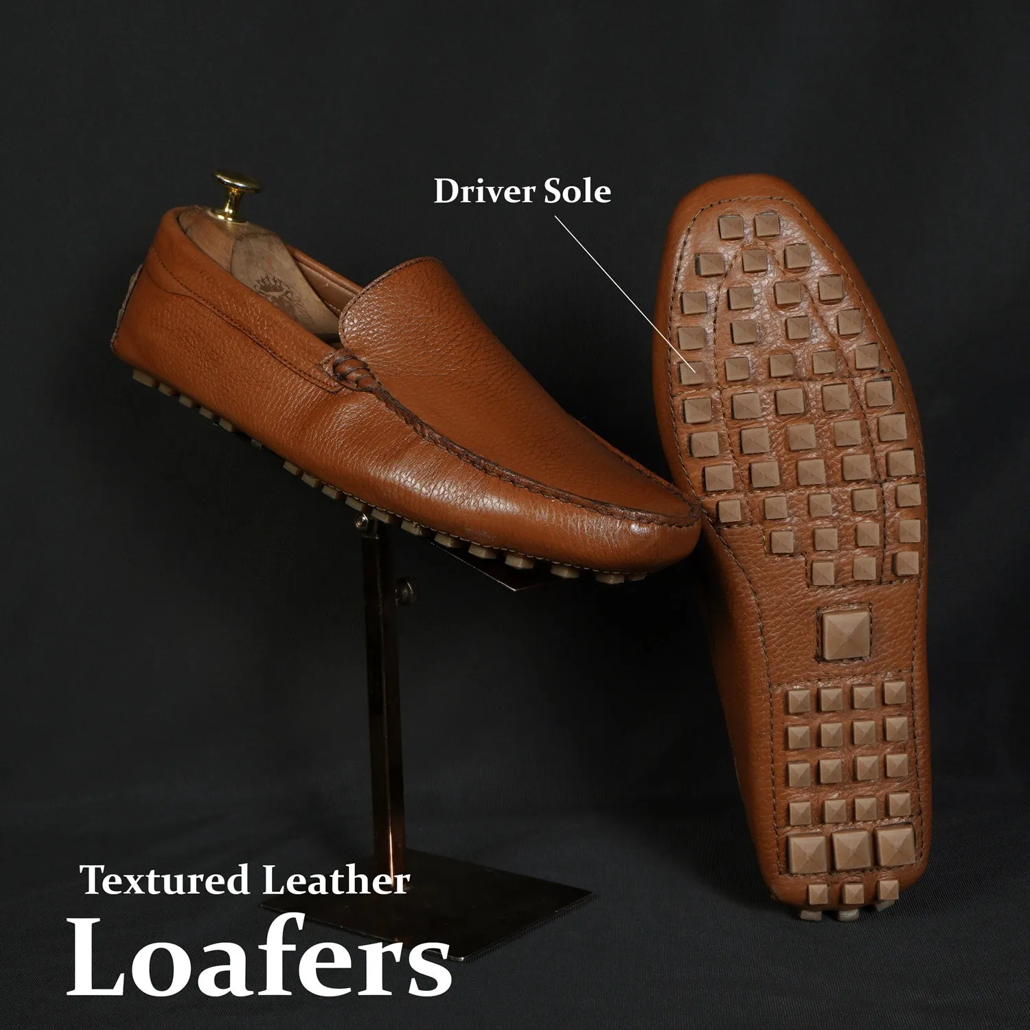 Nubs Driver Sole Loafers in Tan Textured Leather