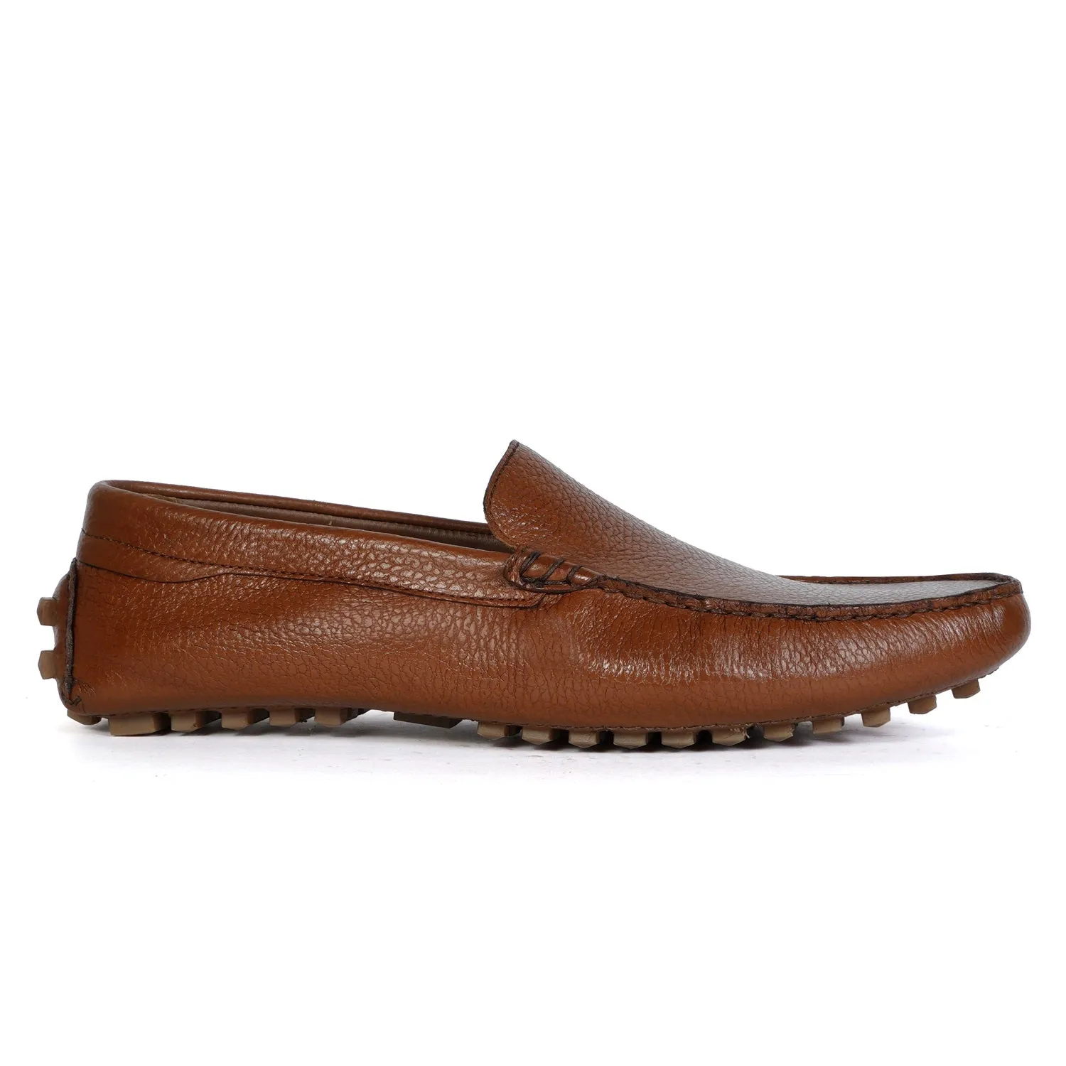 Nubs Driver Sole Loafers in Tan Textured Leather