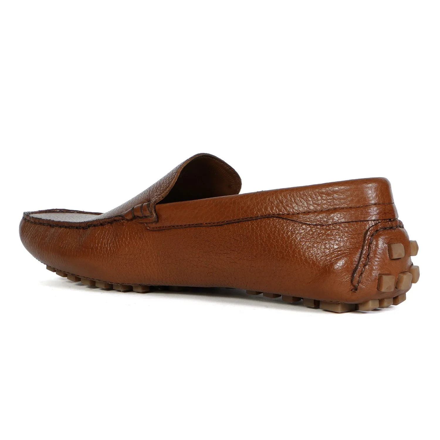 Nubs Driver Sole Loafers in Tan Textured Leather