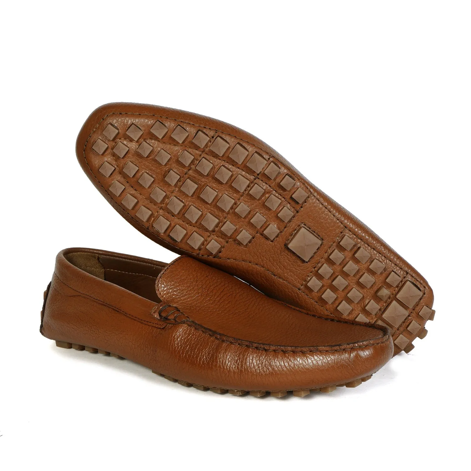 Nubs Driver Sole Loafers in Tan Textured Leather