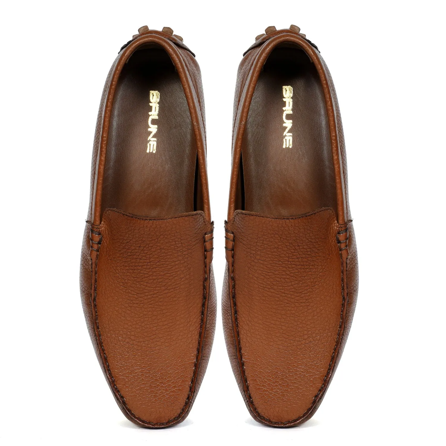 Nubs Driver Sole Loafers in Tan Textured Leather