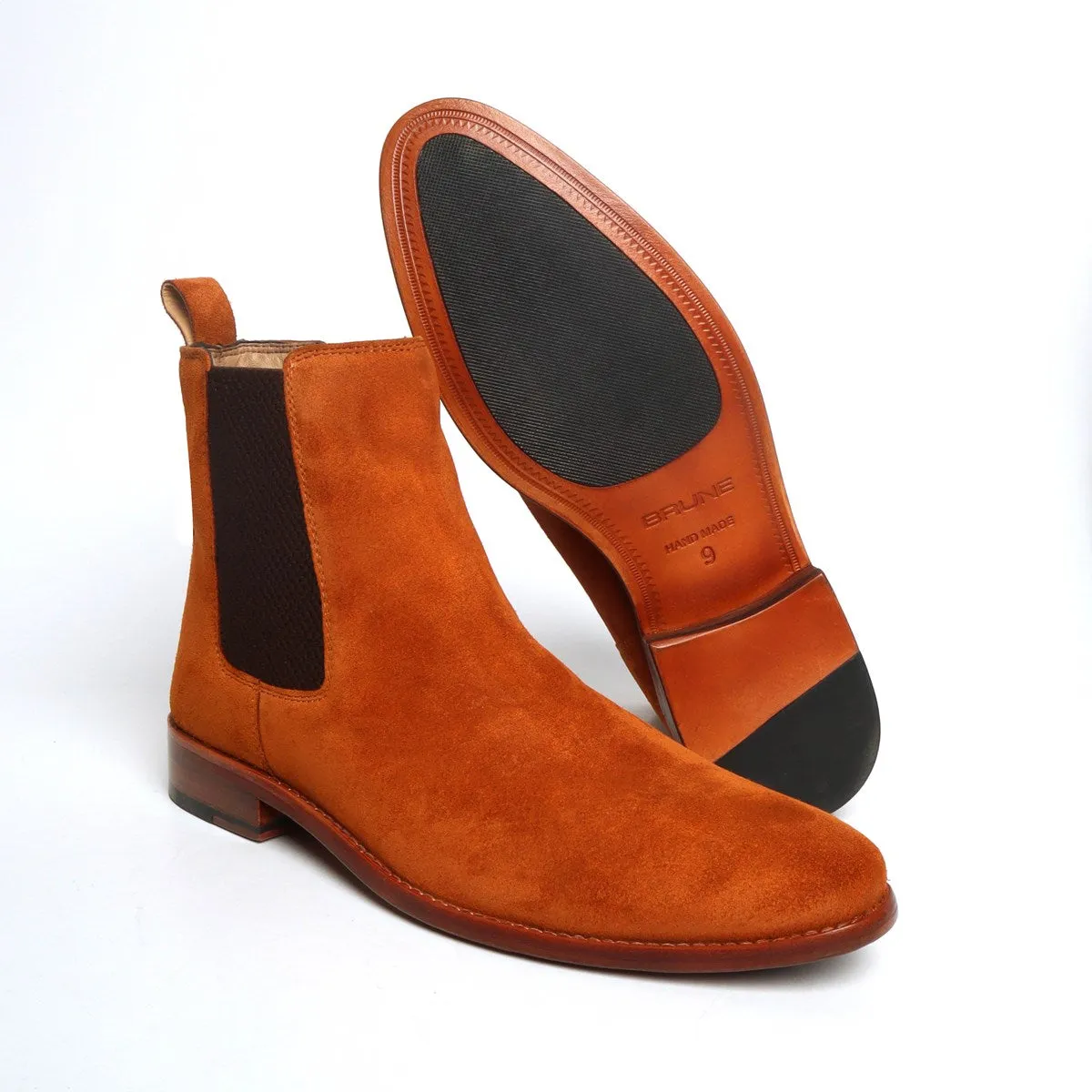 Orangish Tan Suede Leather Hand Made Chelsea Boots For Men By Brune & Bareskin