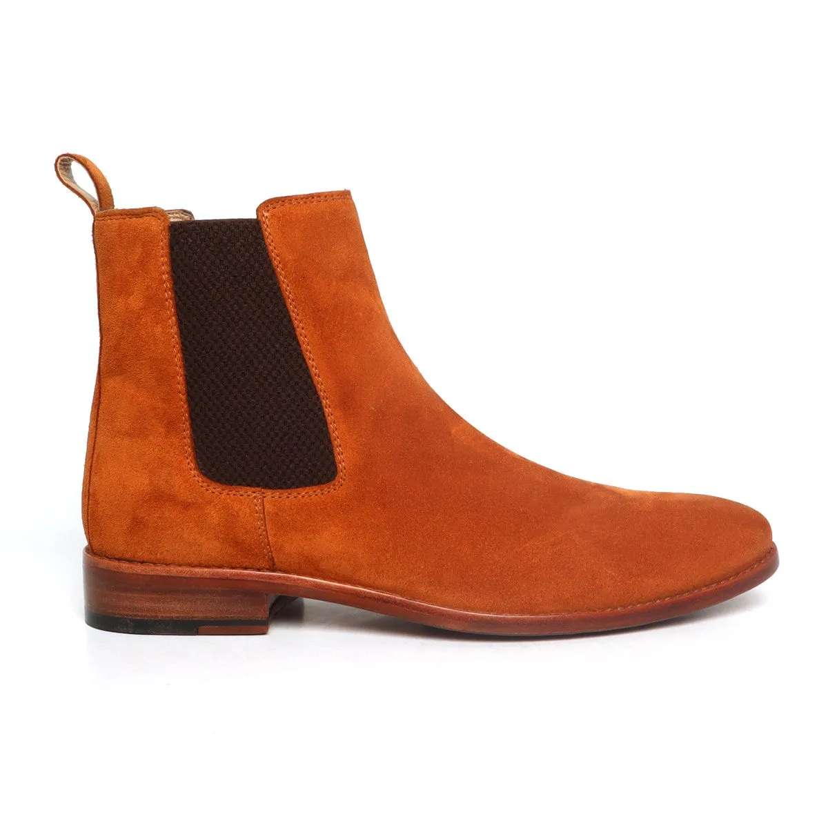 Orangish Tan Suede Leather Hand Made Chelsea Boots For Men By Brune & Bareskin