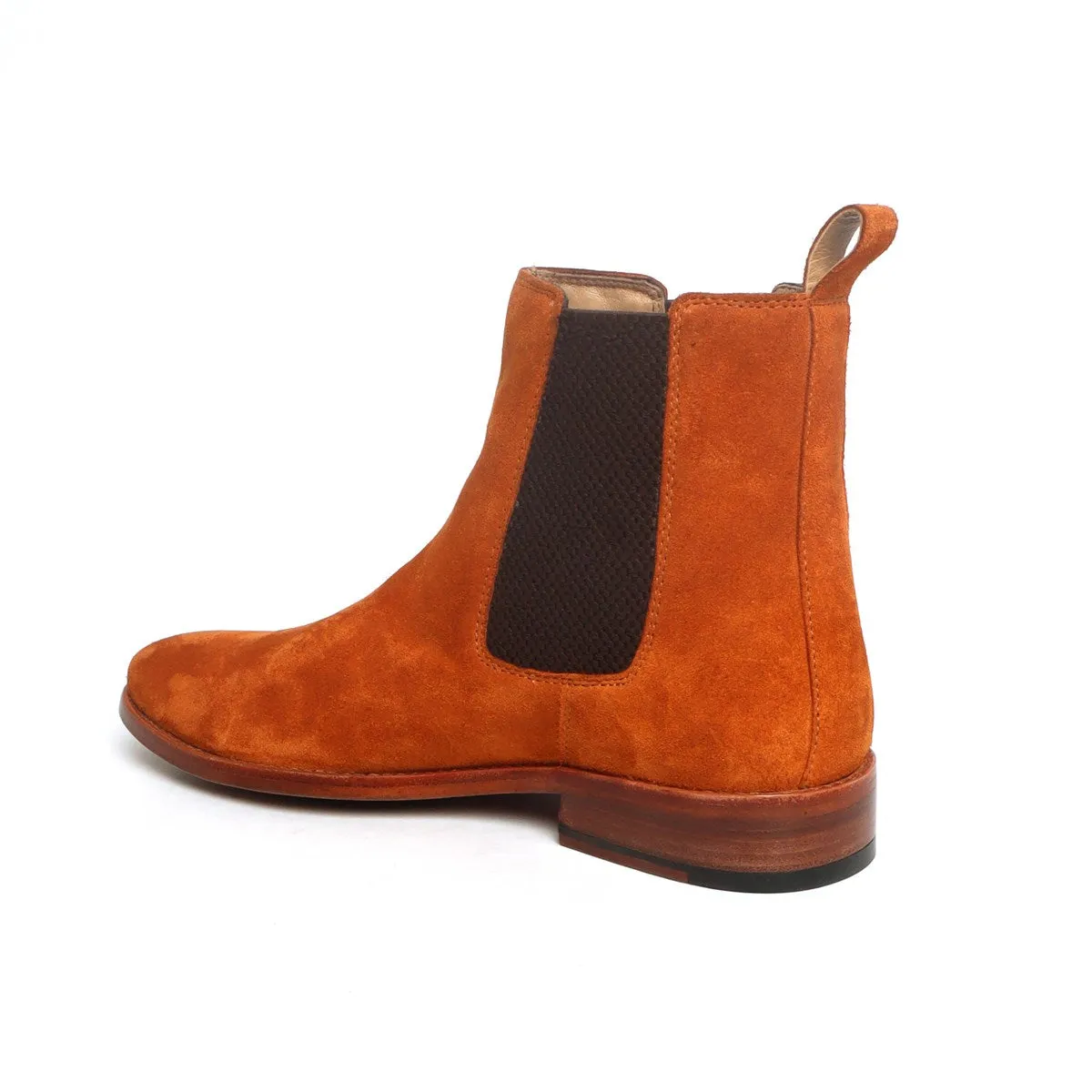 Orangish Tan Suede Leather Hand Made Chelsea Boots For Men By Brune & Bareskin