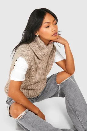 Oversized Chunky Knit Turtleneck Sleeveless Tank Top