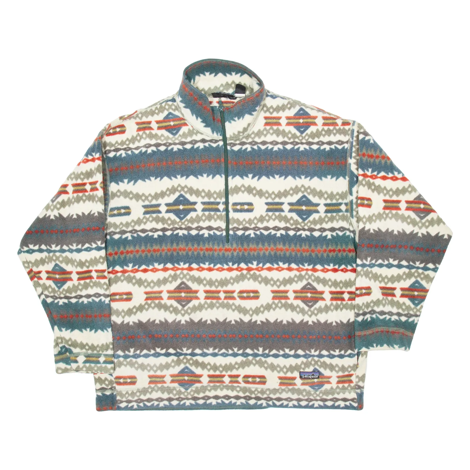 PATAGONIA Womens Patterned Fleece White Fair Isle 1/4 Zip L